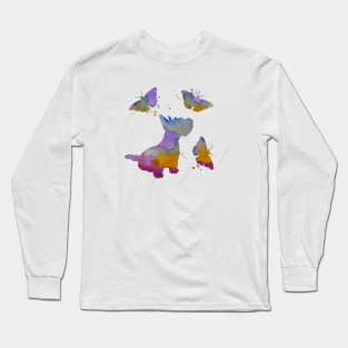 Scottish Terrier Art, Colorful Dog, With Butterflies Long Sleeve T-Shirt